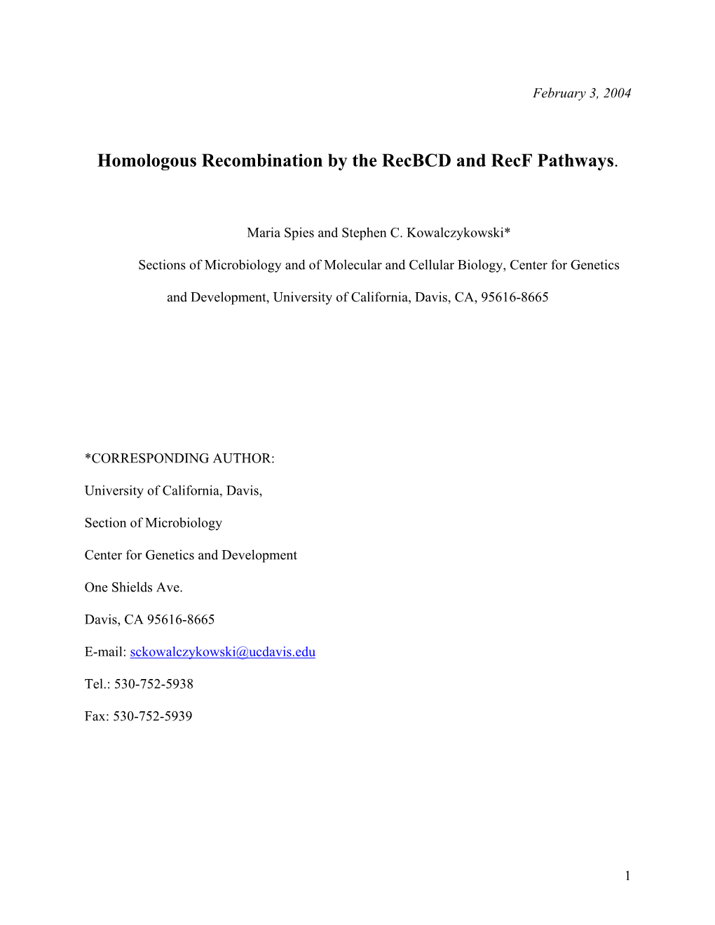 Initiation of Homologous Recombination