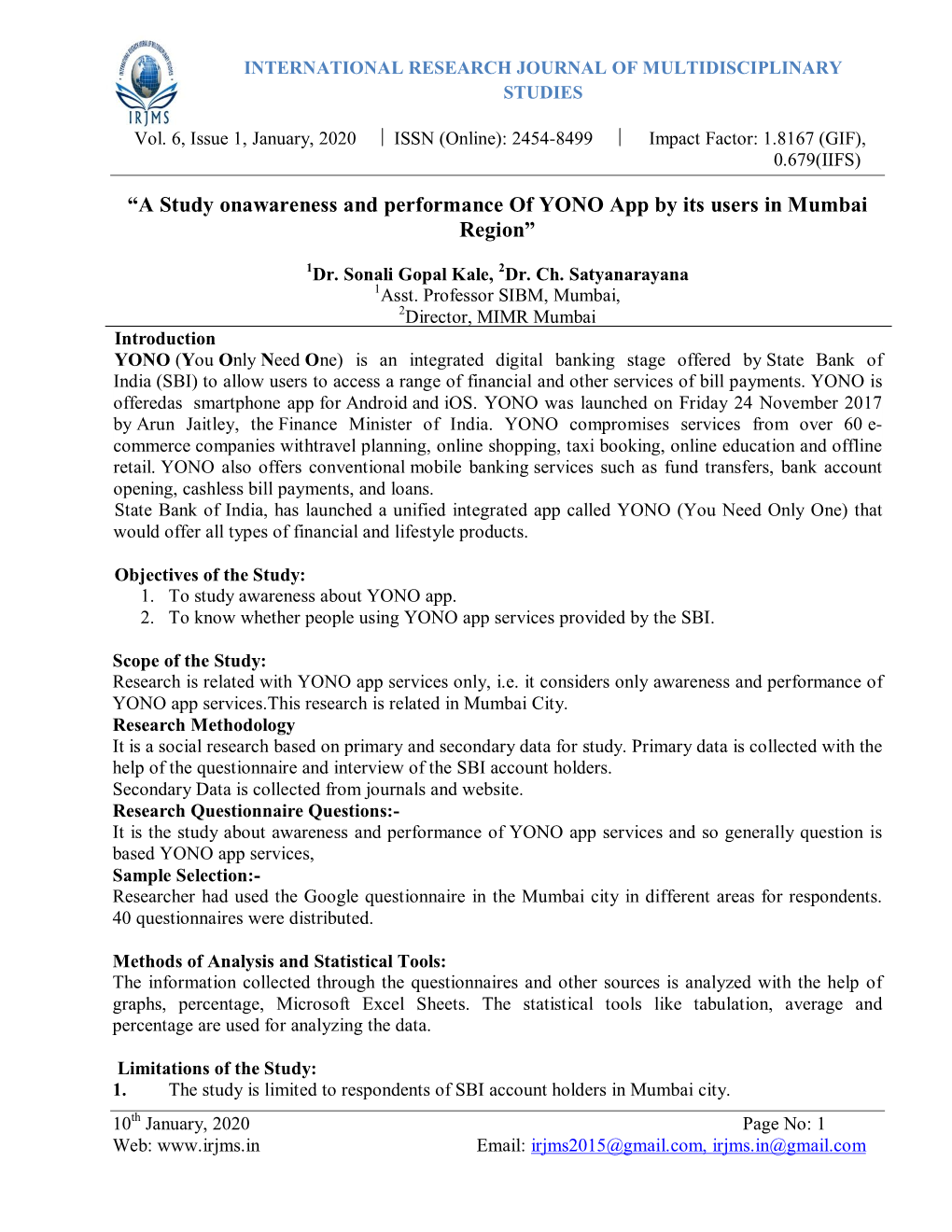 “A Study Onawareness and Performance of YONO App by Its Users in Mumbai Region”