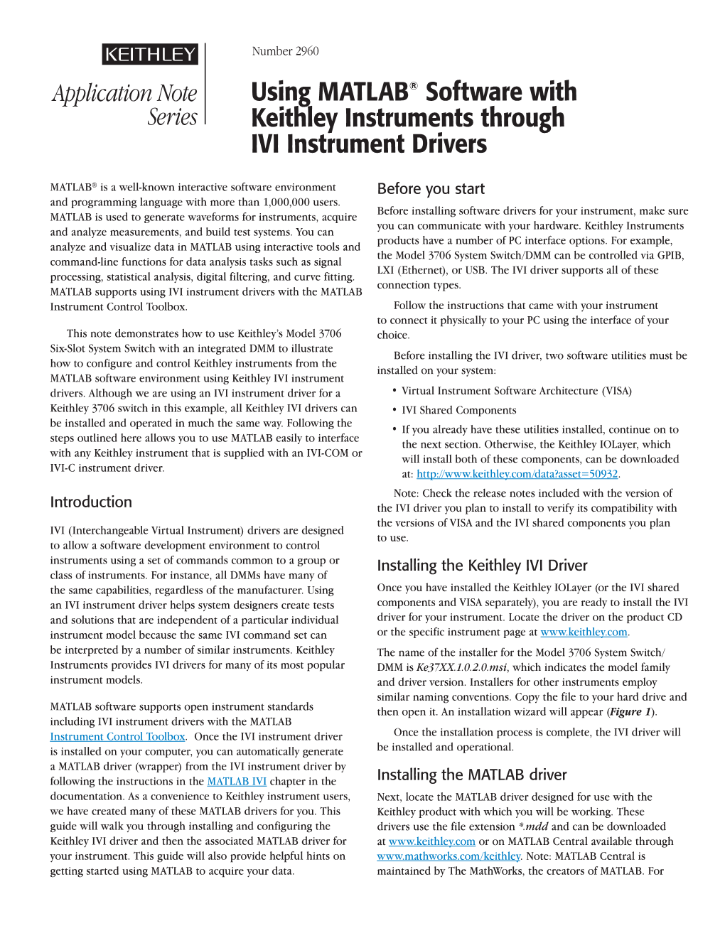 Using MATLAB® Software with Keithley Instruments Through IVI