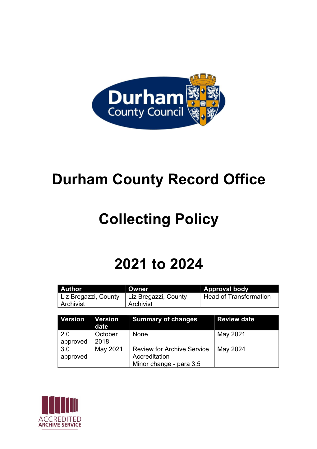 Durham County Record Office Collecting Policy 2021 to 2024