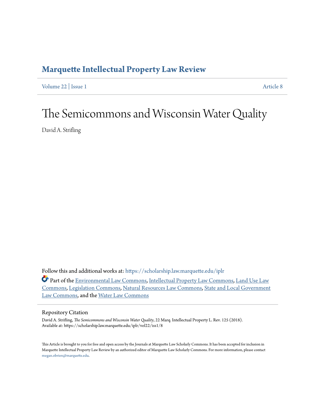 The Semicommons and Wisconsin Water Quality, 22 Marq