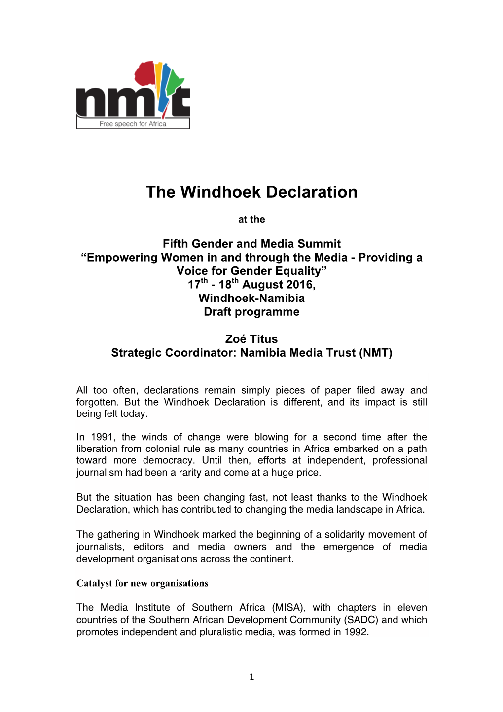 The Windhoek Declaration