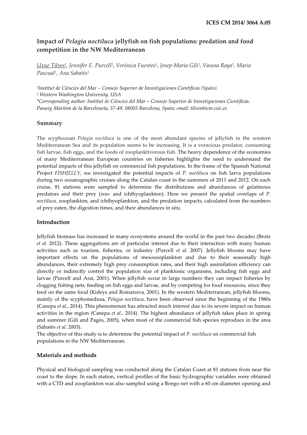 Impact of Pelagia Noctiluca Jellyfish on Fish Populations: Predation and Food Competition in the NW Mediterranean