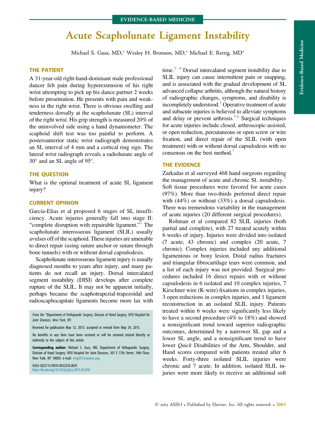 Acute Scapholunate Ligament Instability