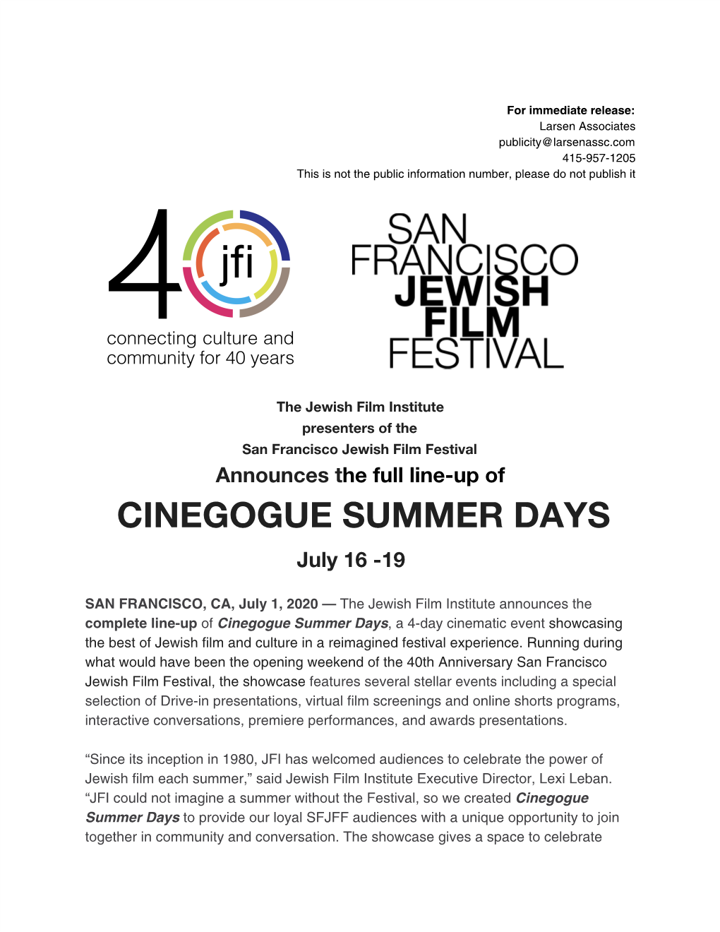 ​CINEGOGUE SUMMER DAYS July 16 -19