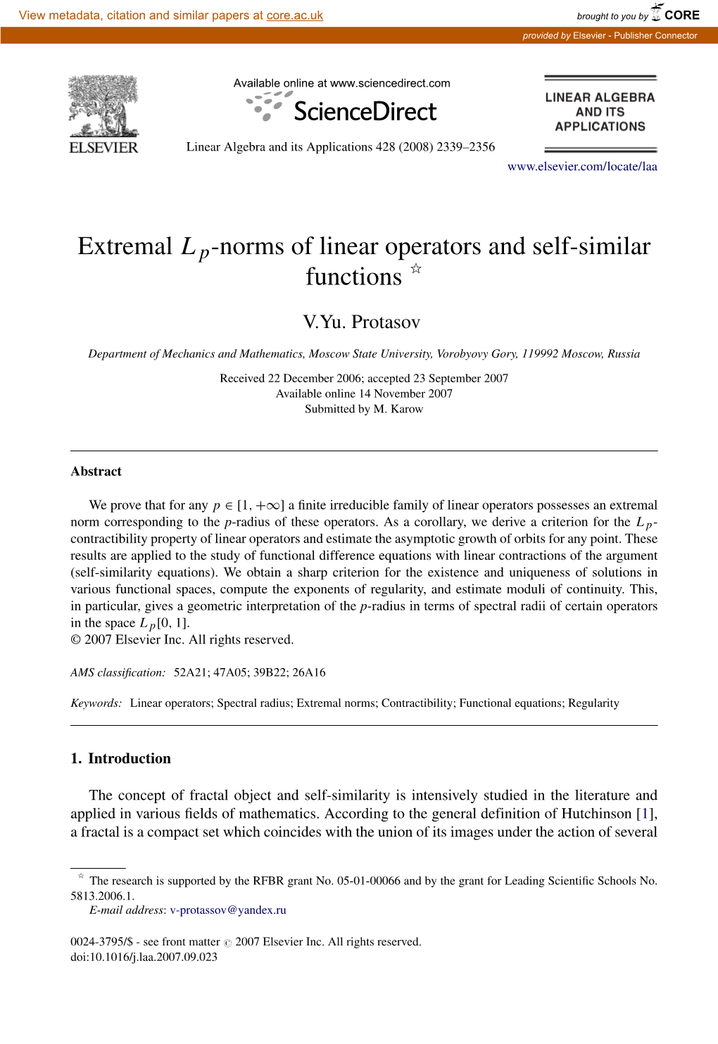 Extremal Lp-Norms of Linear Operators and Self-Similar Functions ୋ