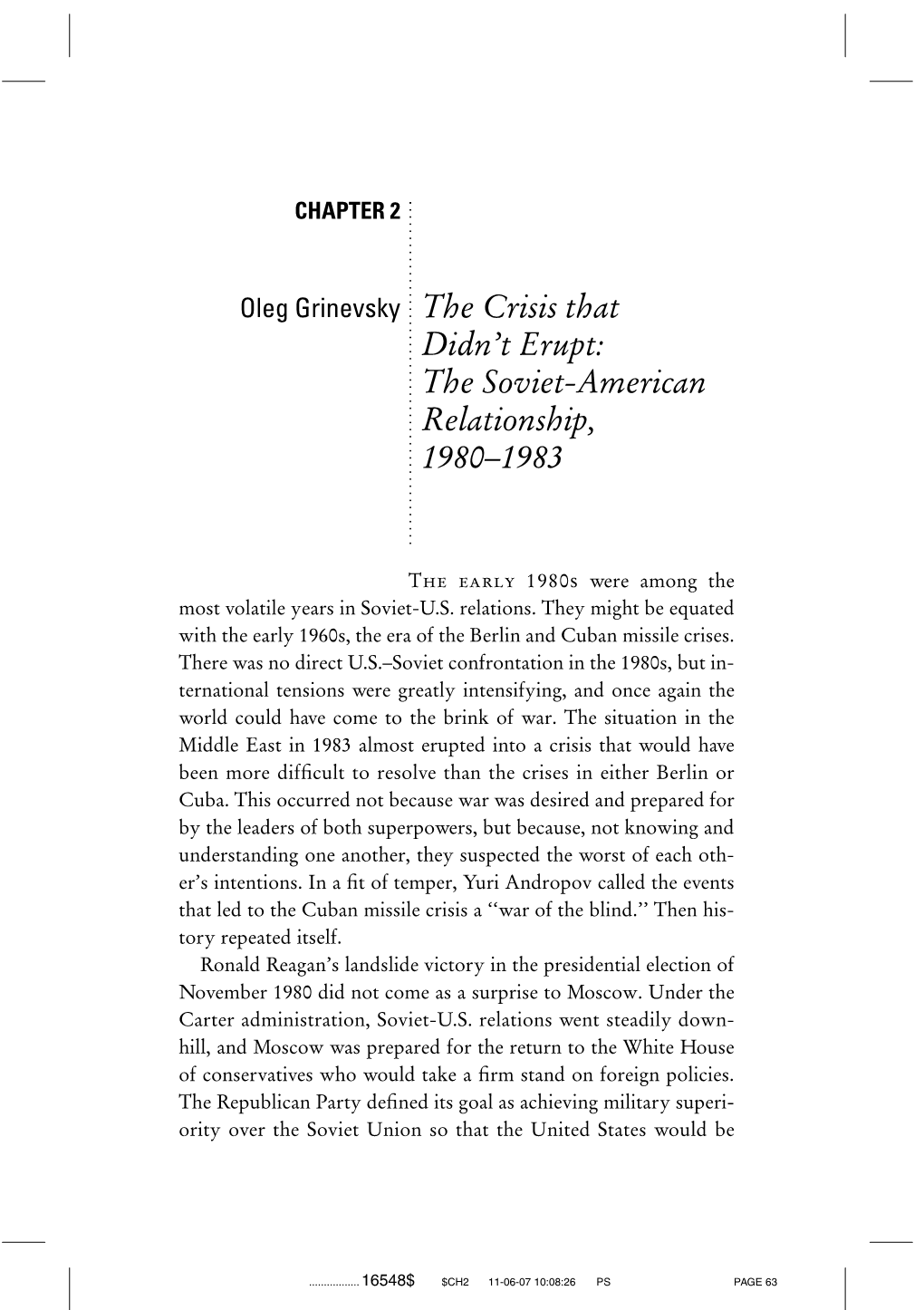 Didn't Erupt: the Soviet-American Relationship, 1980–1983