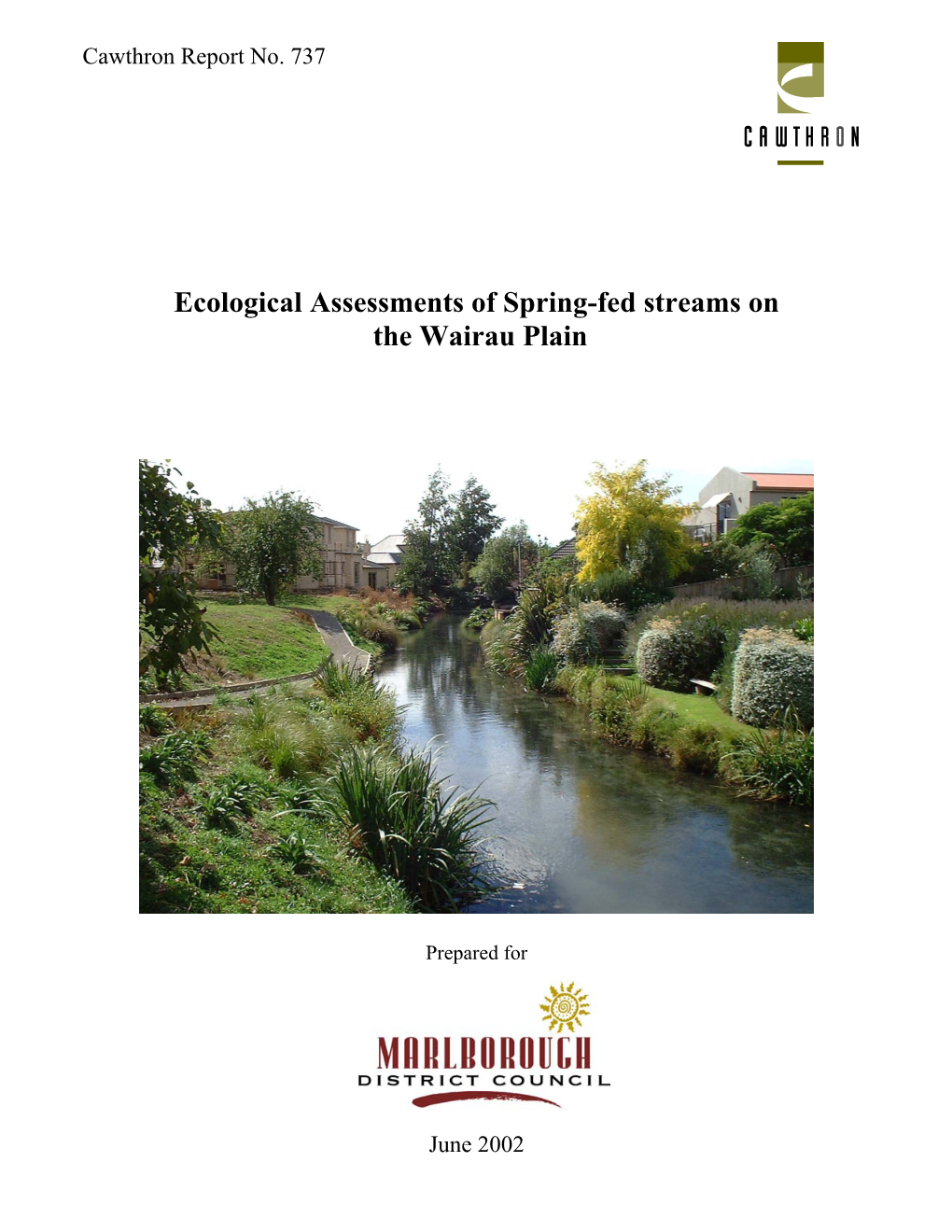 Ecological Assessments of Spring-Fed Streams on the Wairau Plain