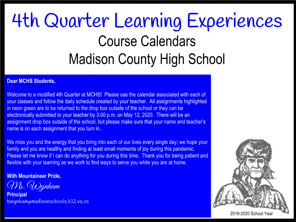 4Th Quarter Learning Experiences Course Calendars Madison County High School