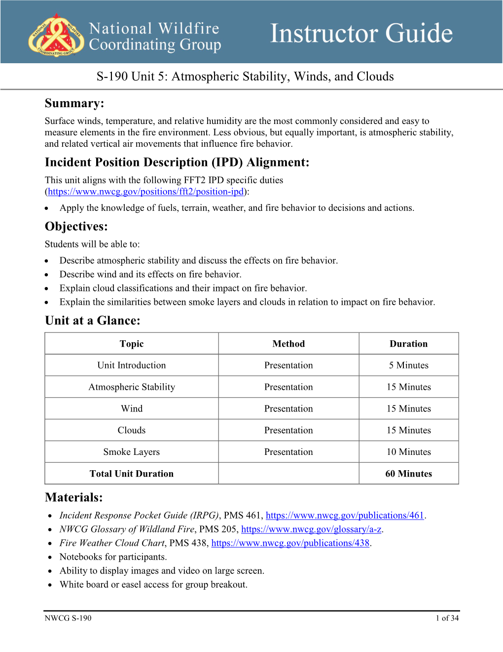 S-190 Unit 5: Atmospheric Stability, Winds, and Clouds Summary