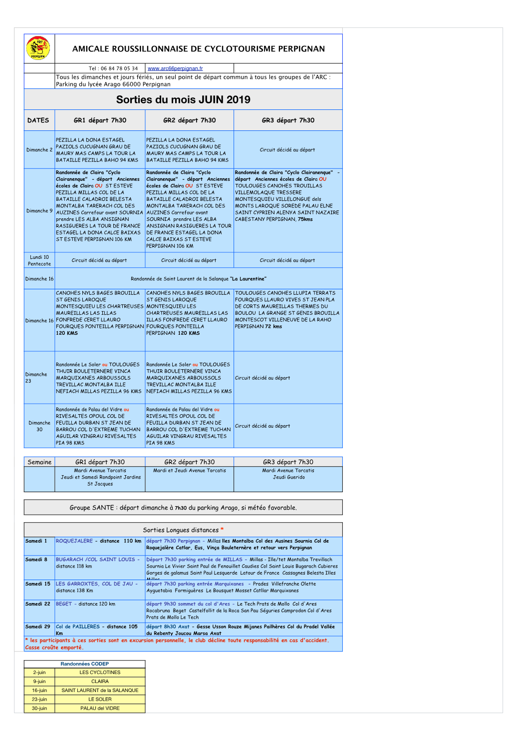 Sorties Du Mois JUIN 2019