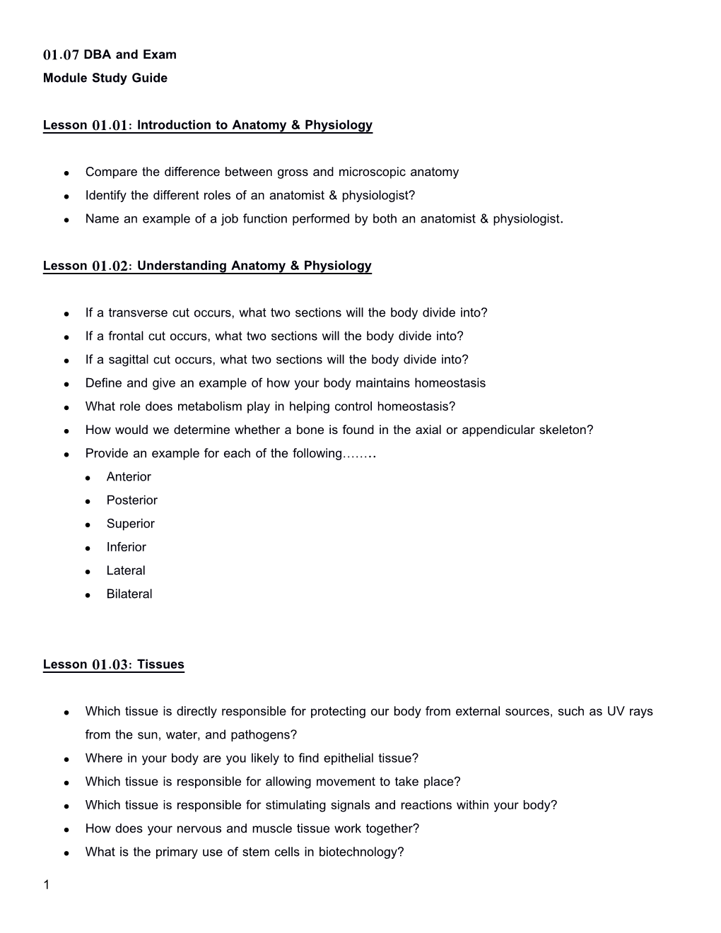 Lesson 01.01: Introduction to Anatomy & Physiology