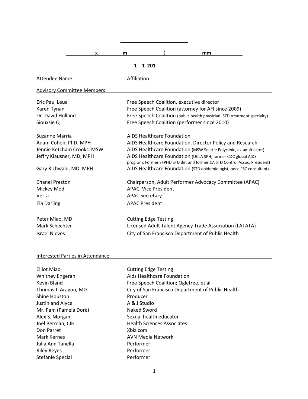 Draft Meeting Minutes of the Cal/OSHA Sexually Transmitted