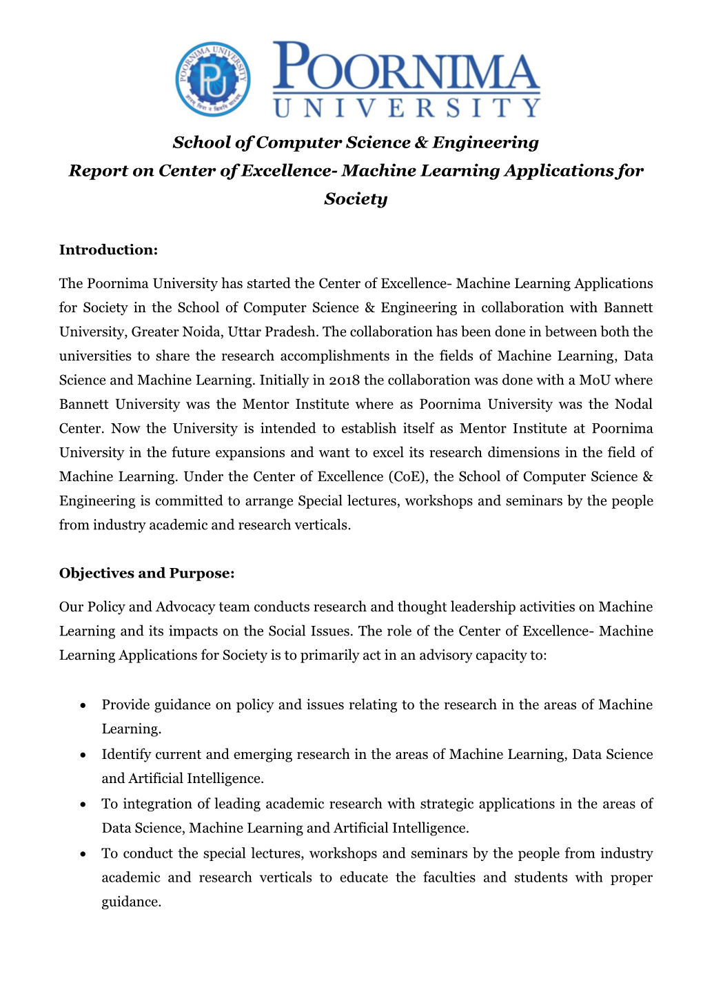 School of Computer Science & Engineering Report on Center Of