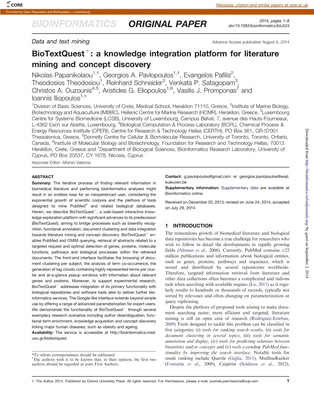 BIOINFORMATICS ORIGINAL PAPER Doi:10.1093/Bioinformatics/Btu524