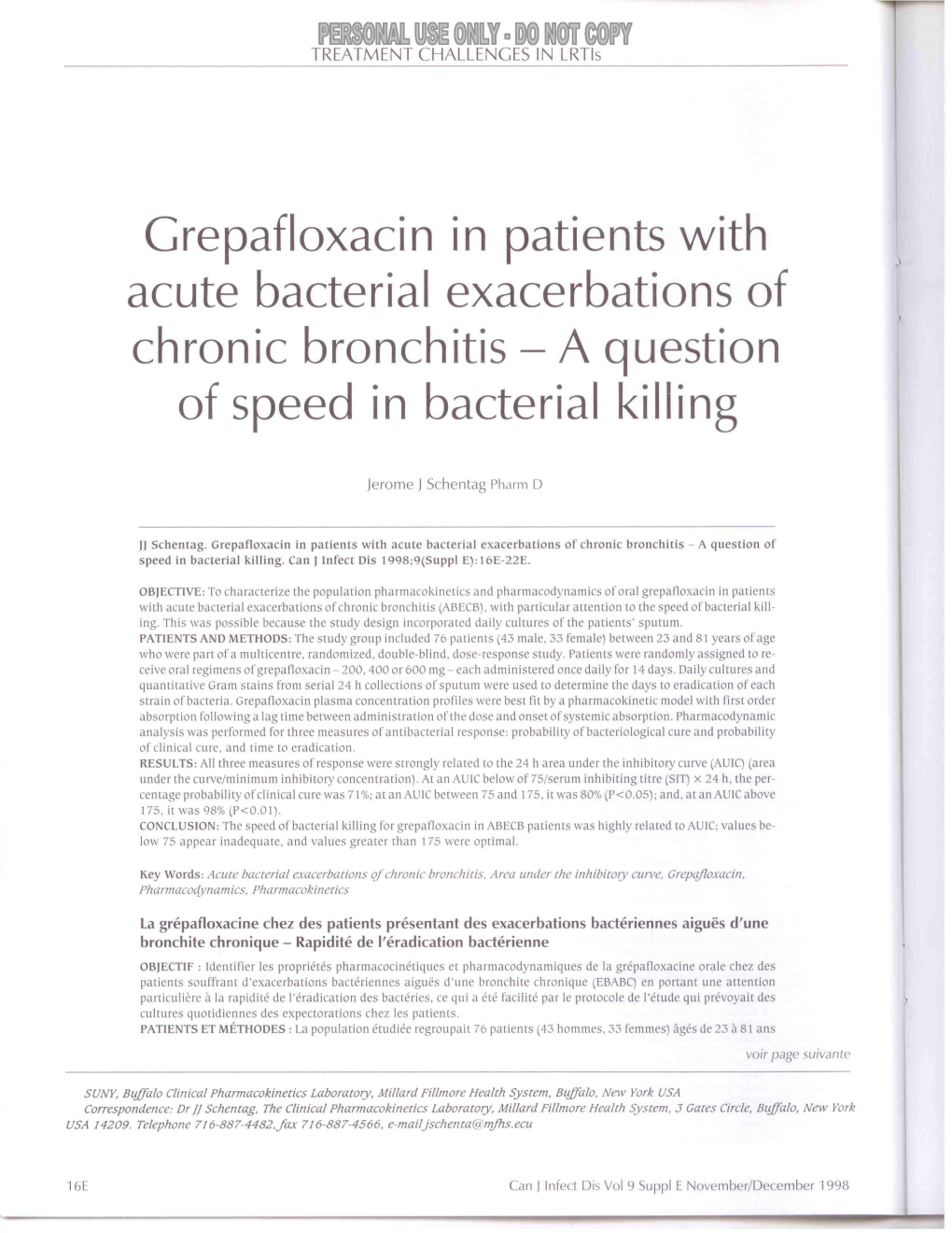 Grepafloxacin in Patients with of Speed in Bacterial Killing