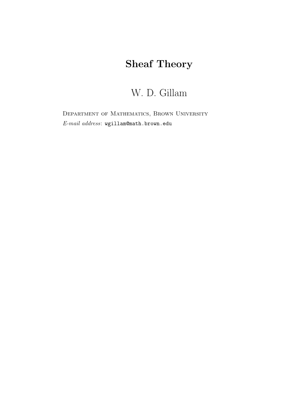 Sheaf Theory W. D. Gillam