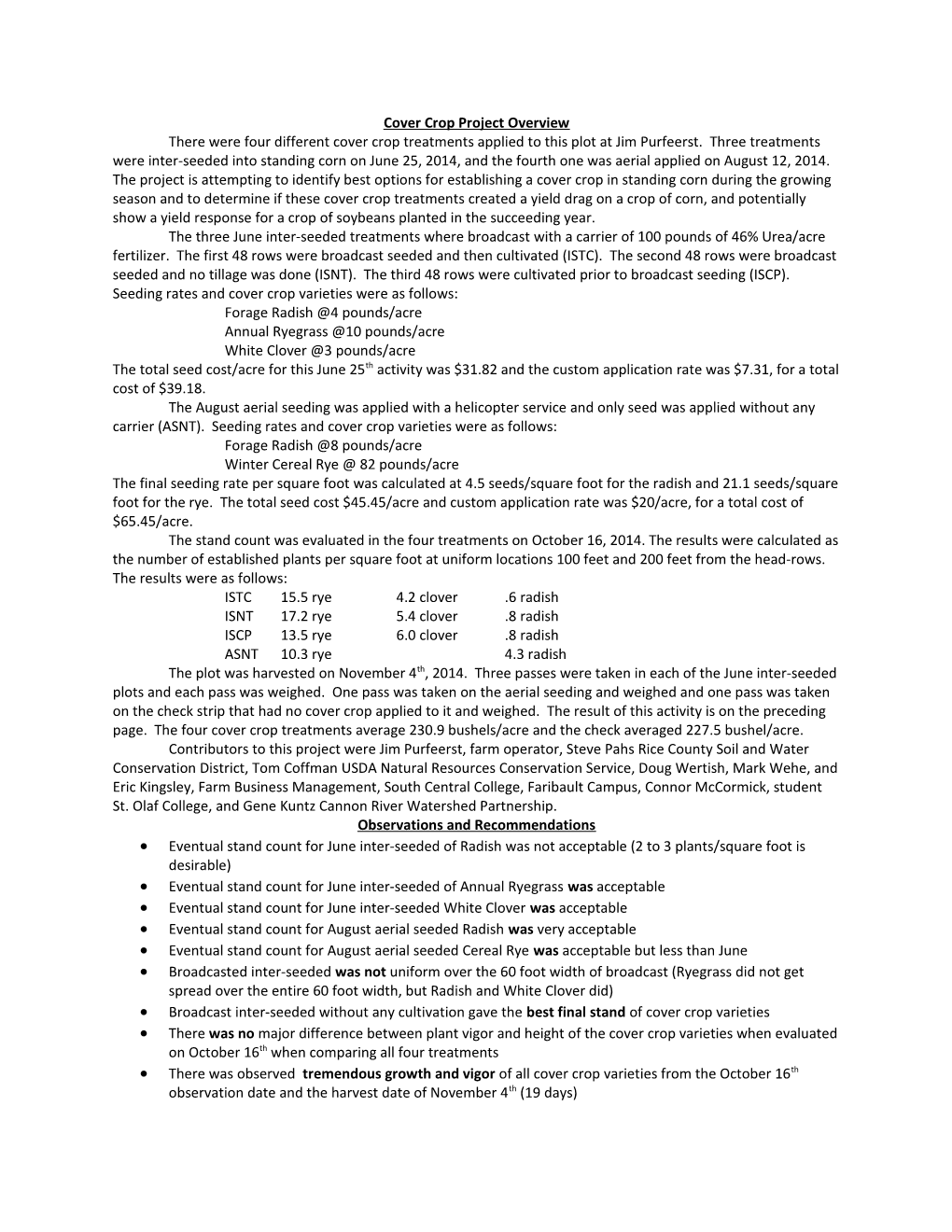 Cover Crop Project Overview