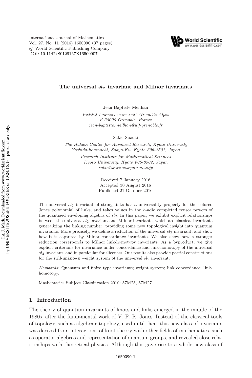 The Universal Sl2 Invariant and Milnor Invariants