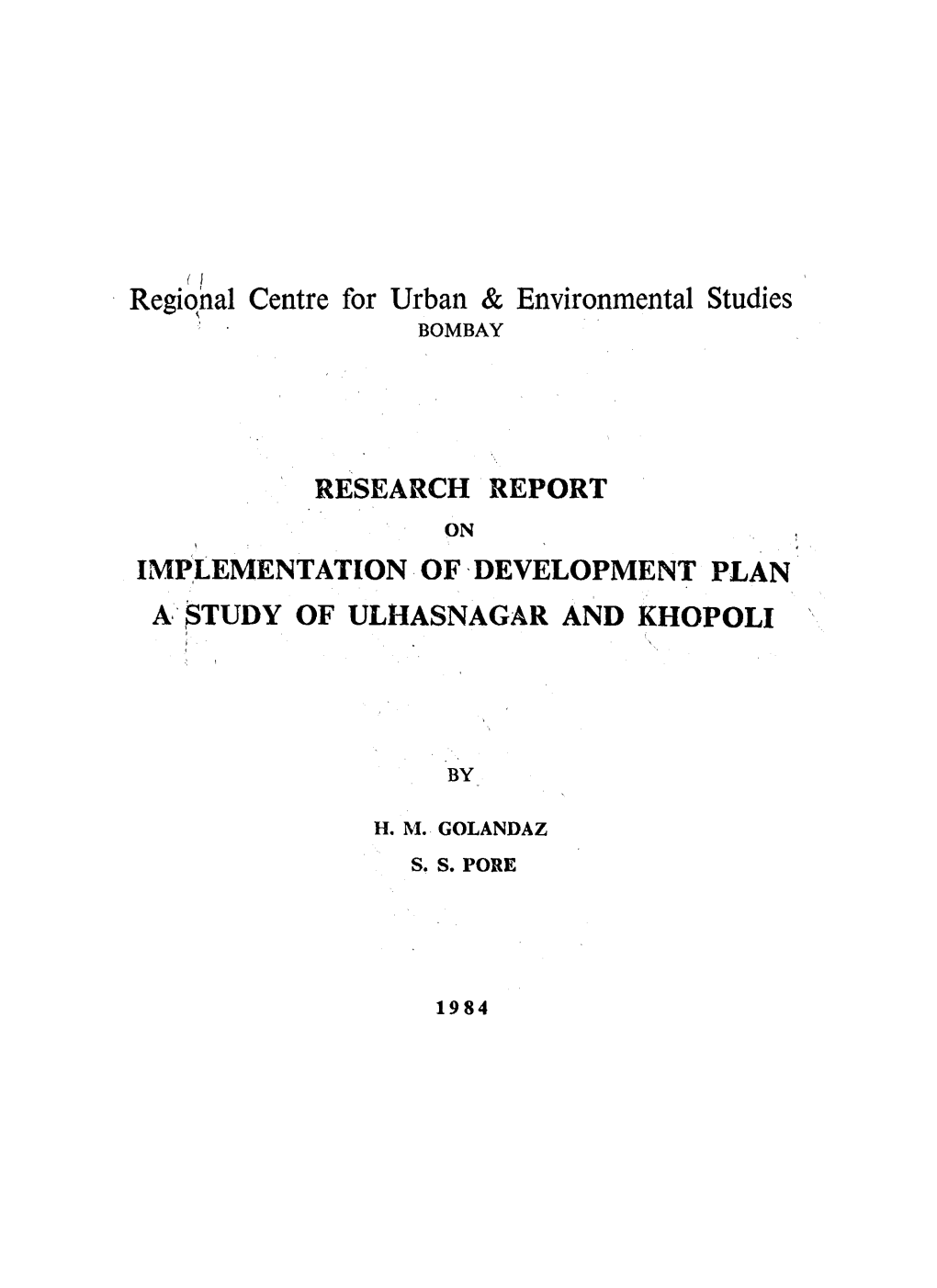 · Regional Centre for Urban & Environmental Studies