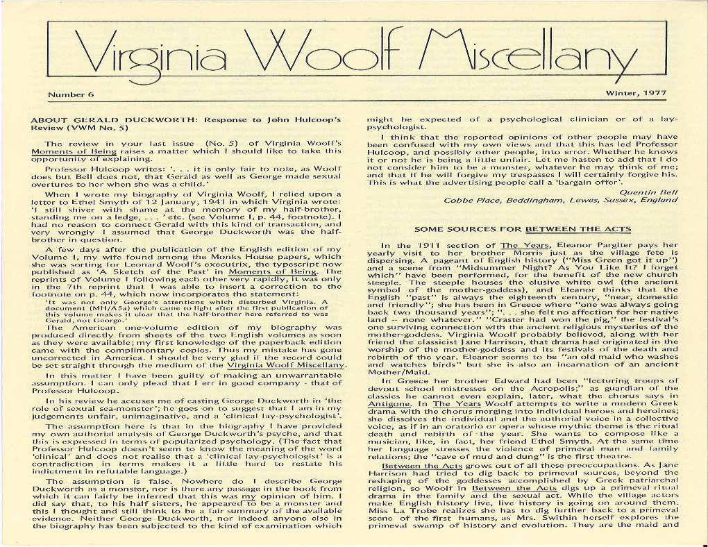 Virginia Woolf Miscellany, Issue 6, Winter 1977