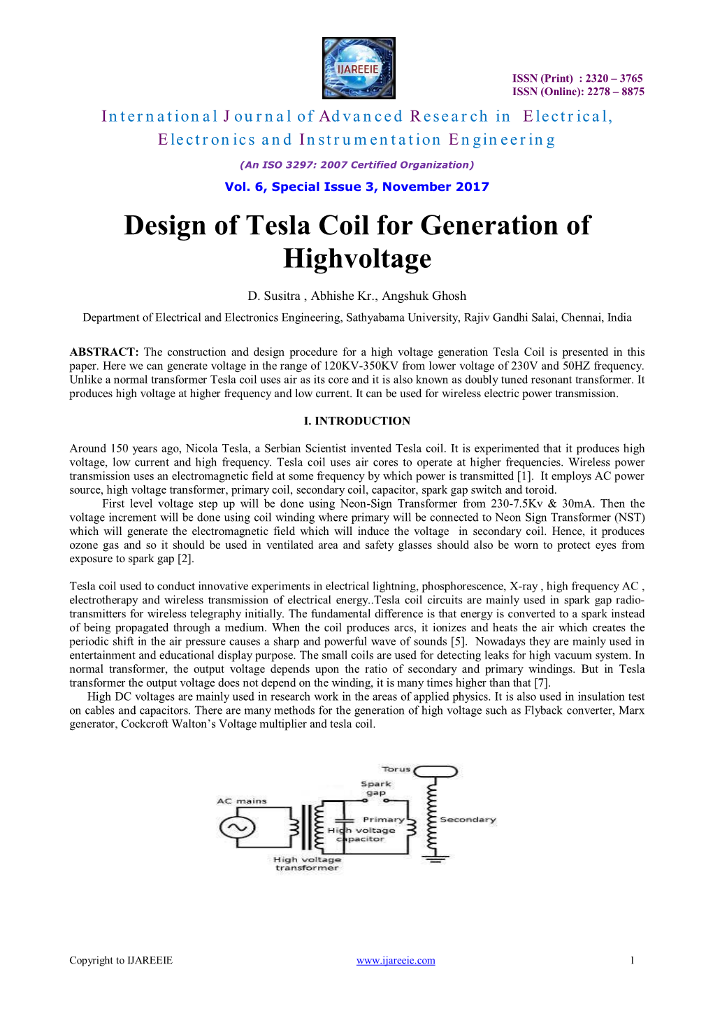 Design of Tesla Coil for Generation of Highvoltage