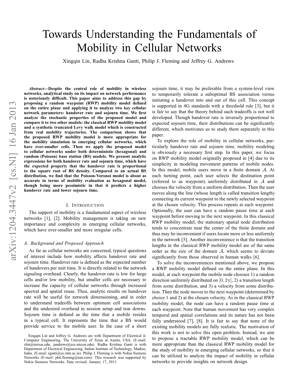 Towards Understanding the Fundamentals of Mobility in Cellular