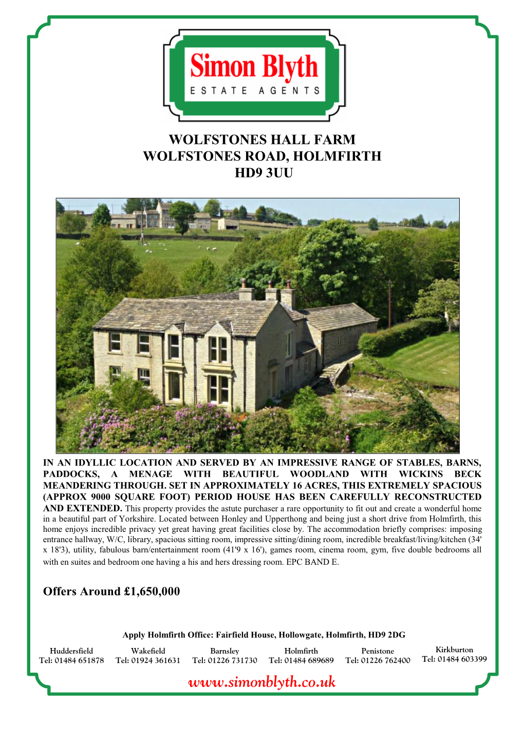 Wolfstones Hall Farm Wolfstones Road, Holmfirth Hd9 3Uu