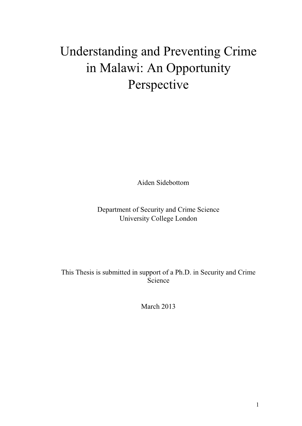 Understanding and Preventing Crime in Malawi: an Opportunity Perspective