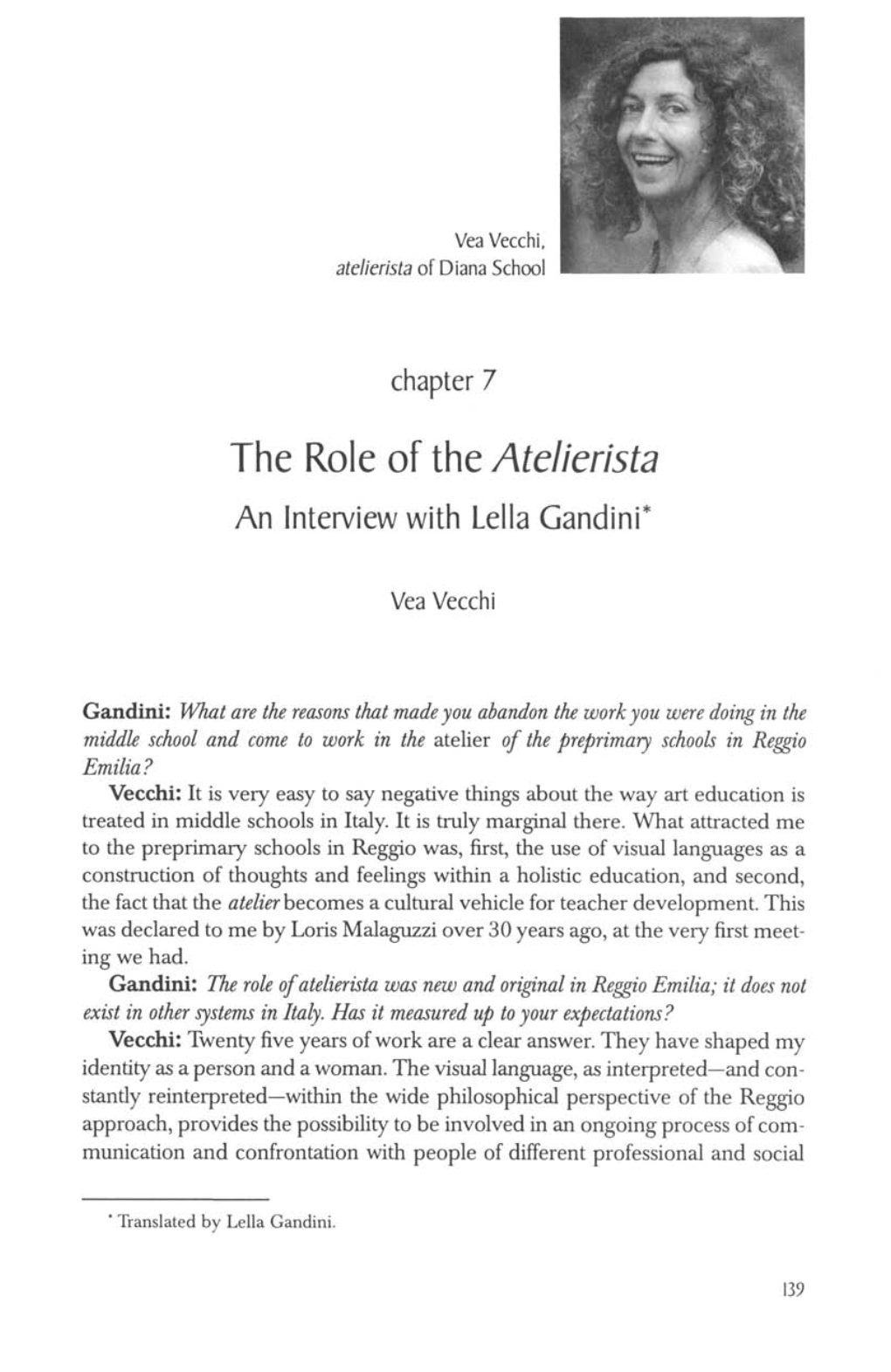 The Role of the Atelierista an Interview with Leila Gandini*