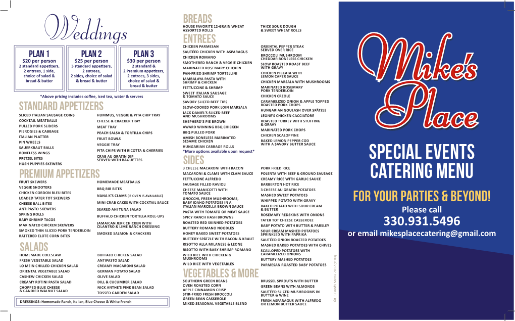 Special Events Catering Menu