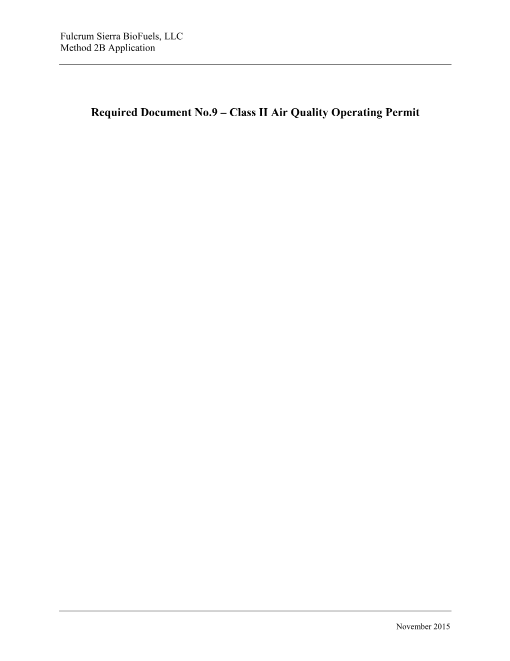 Required Document No.9 – Class II Air Quality Operating Permit