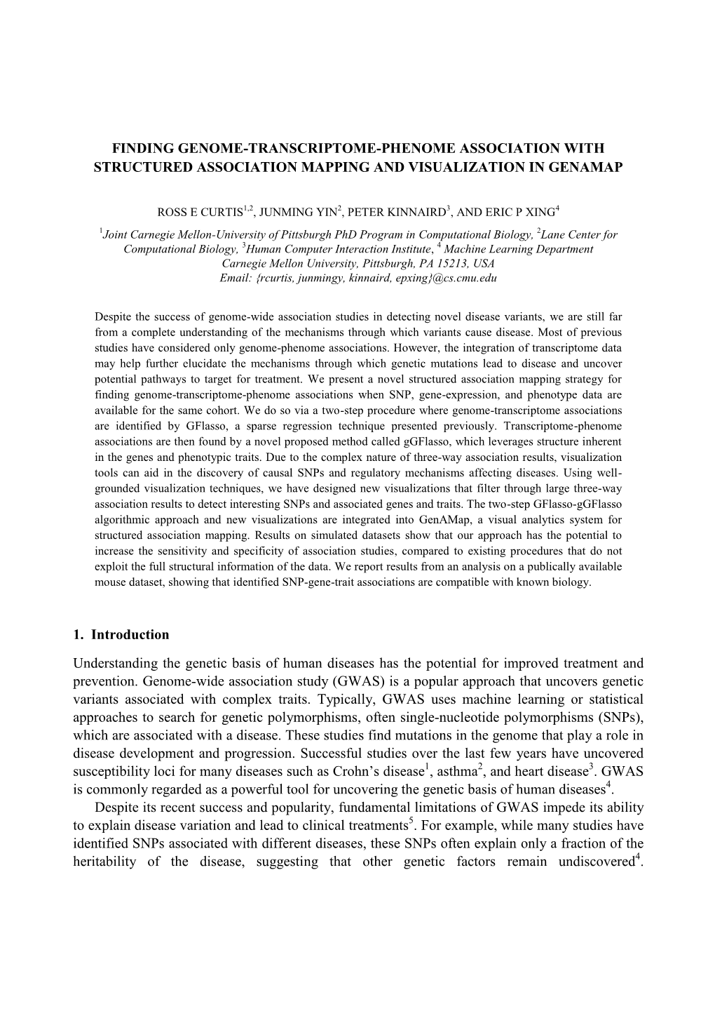 Finding Genome-Transcriptome-Phenome Association with Structured Association Mapping and Visualization in Genamap