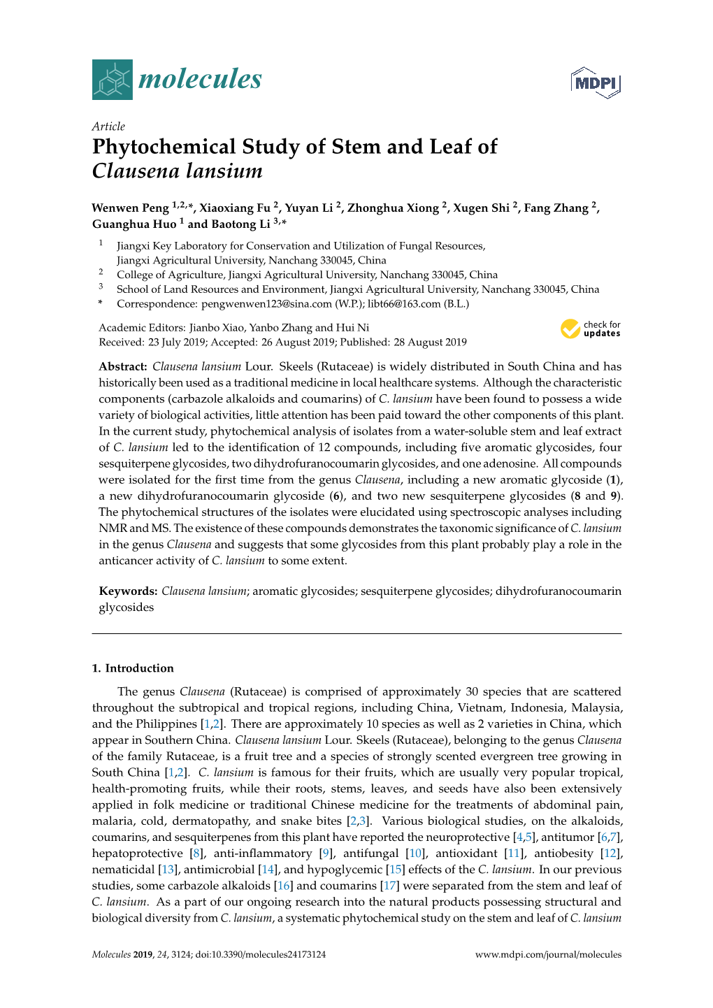 Phytochemical Study of Stem and Leaf of Clausena Lansium