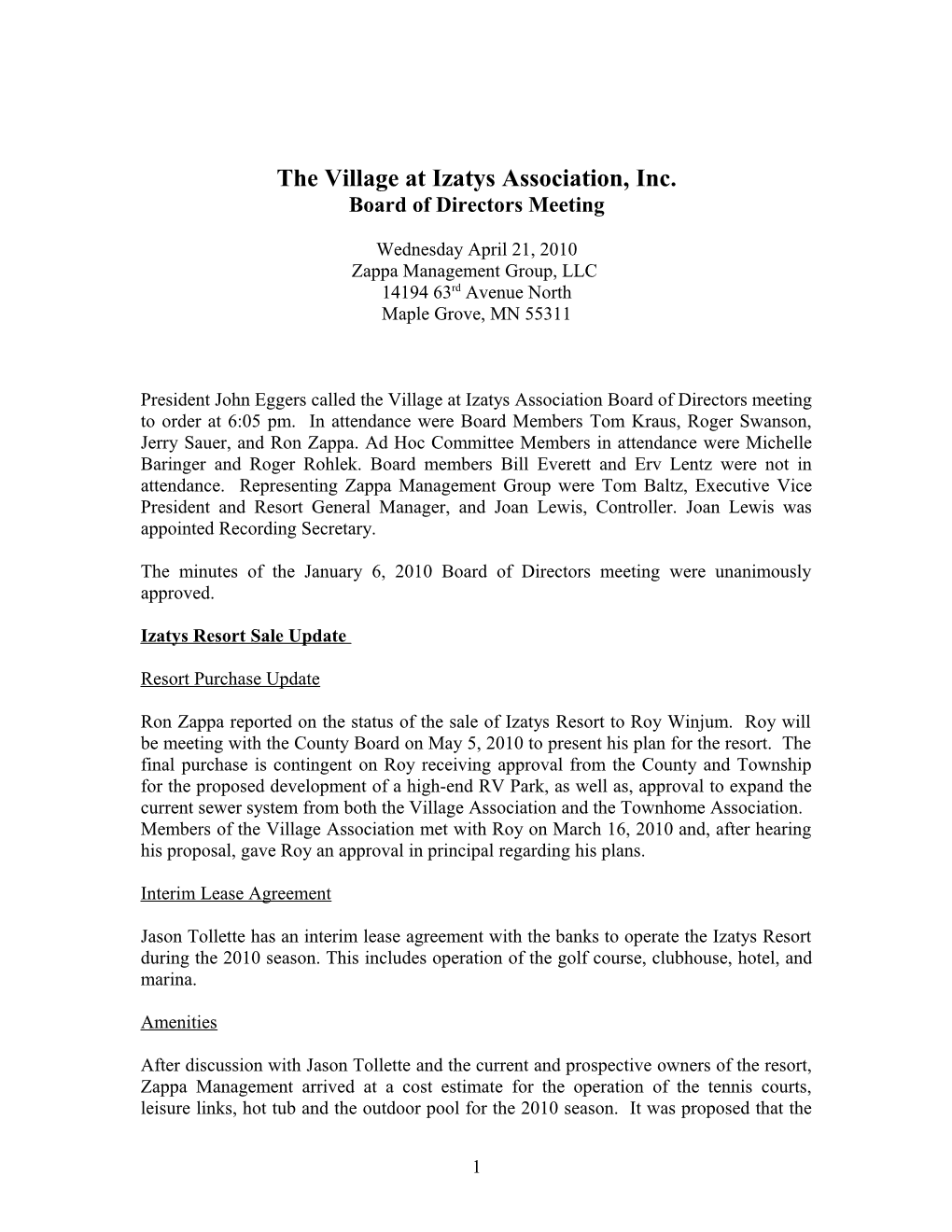 The Village at Izatys Association, Inc