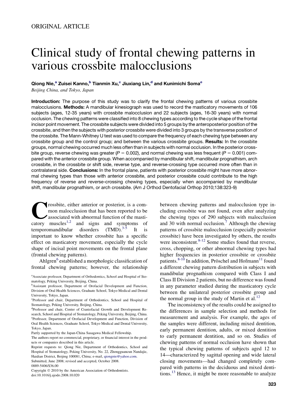 Clinical Study of Frontal Chewing Patterns in Various Crossbite Malocclusions