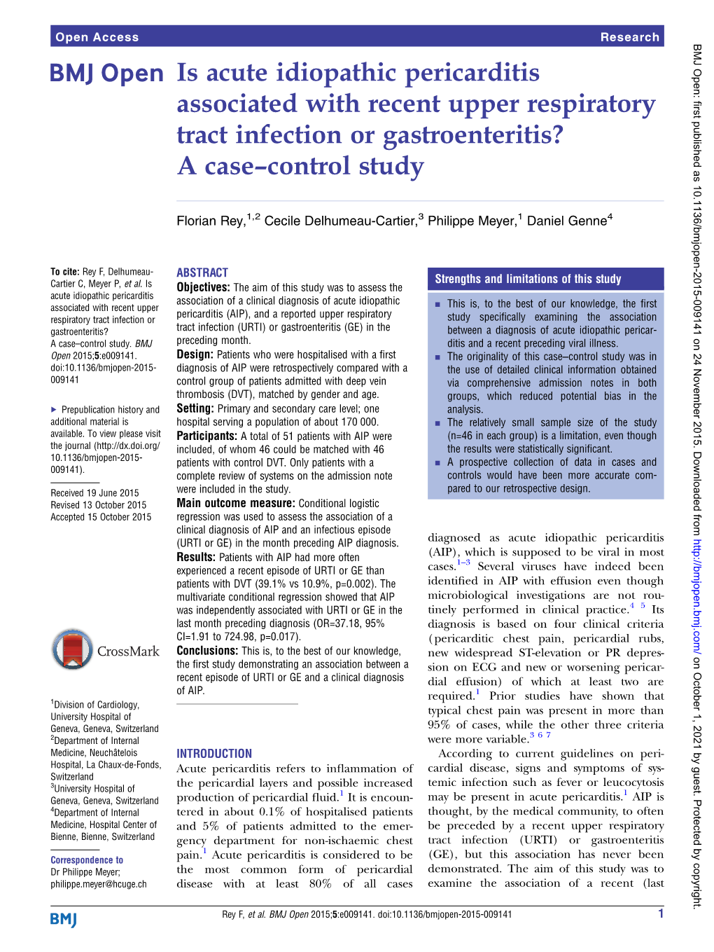 Is Acute Idiopathic Pericarditis Associated with Recent Upper Respiratory Tract Infection Or Gastroenteritis? a Case–Control Study