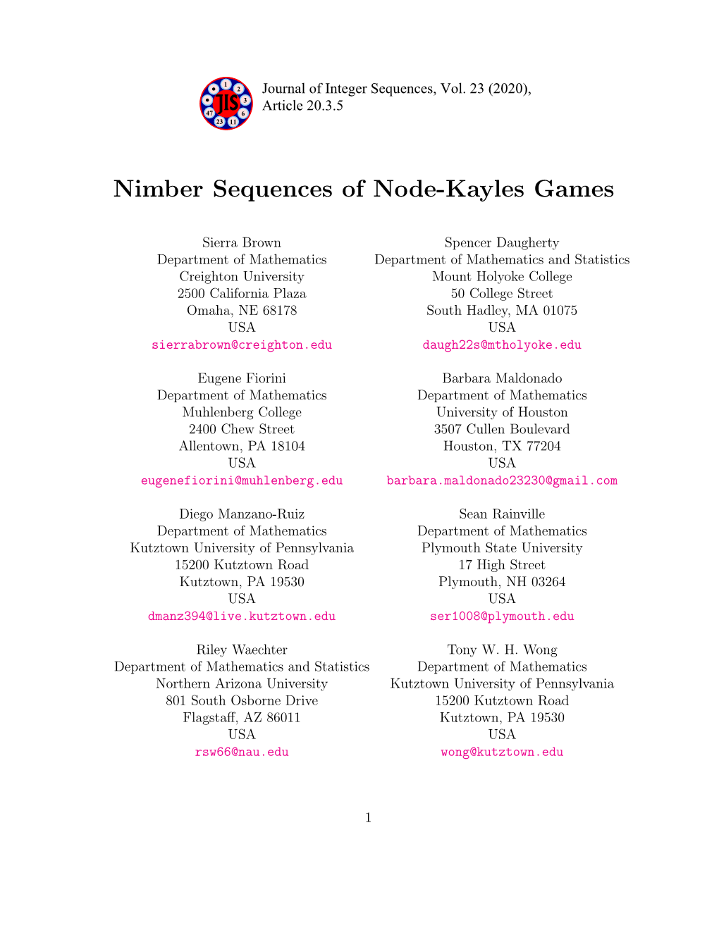 Nimber Sequences of Node-Kayles Games