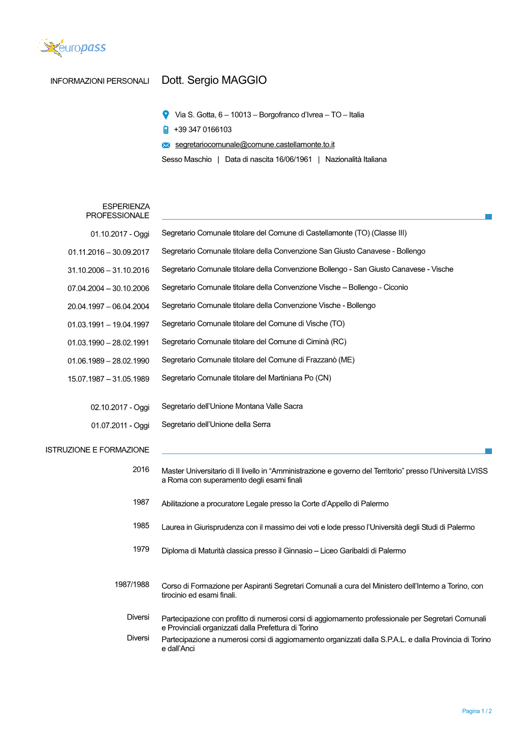 Curriculum Vitae Dott. MAGGIO Sergio