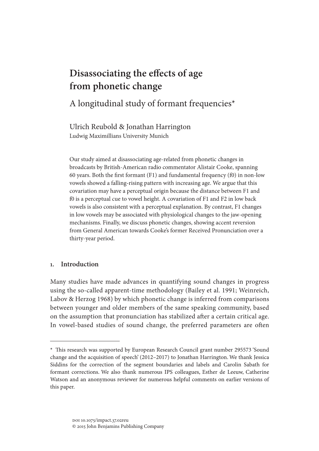 Disassociating the Effects of Age from Phonetic Change