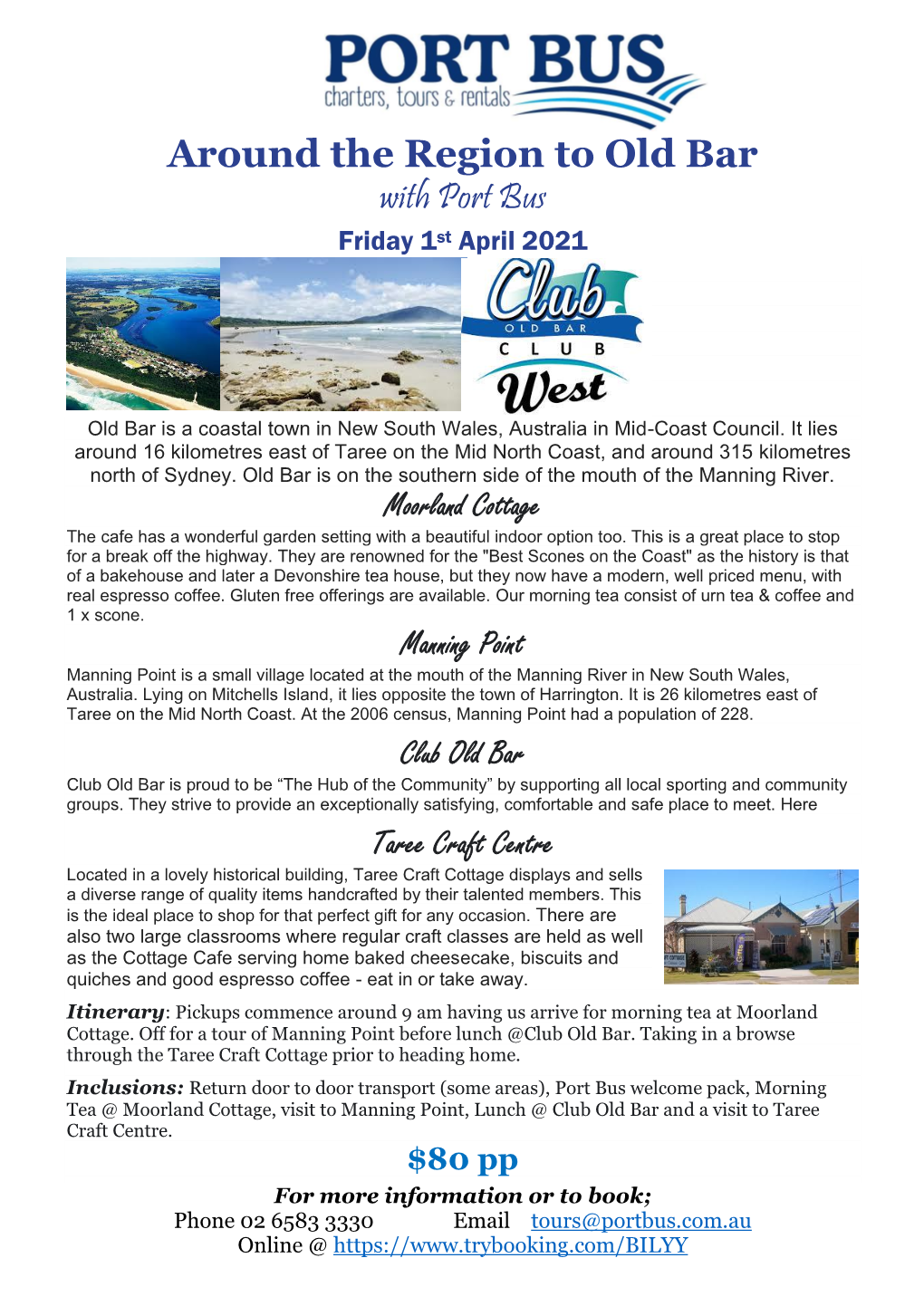 Around the Region to Old Bar with Port Bus Friday 1St April 2021
