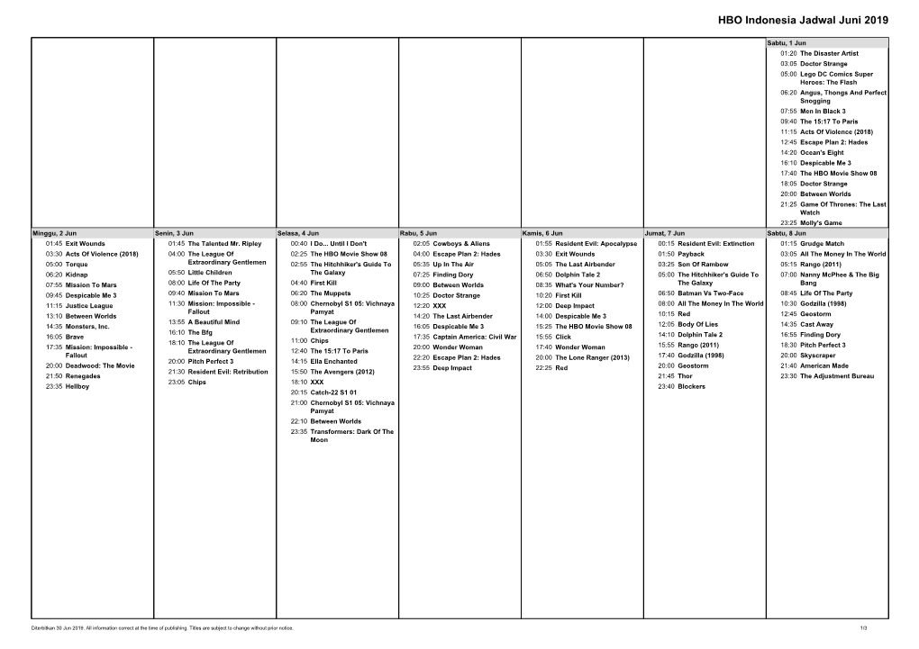 HBO Indonesia Jadwal Juni 2019