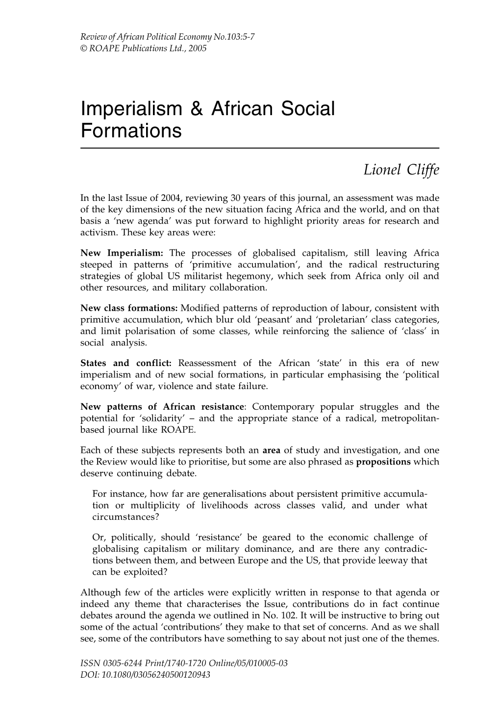 Imperialism & African Social Formations