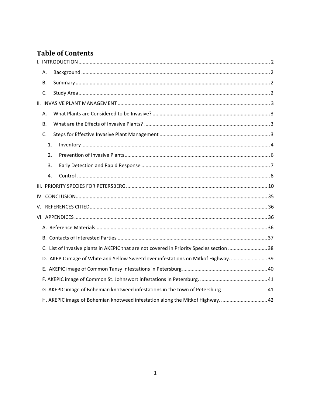 Table of Contents I