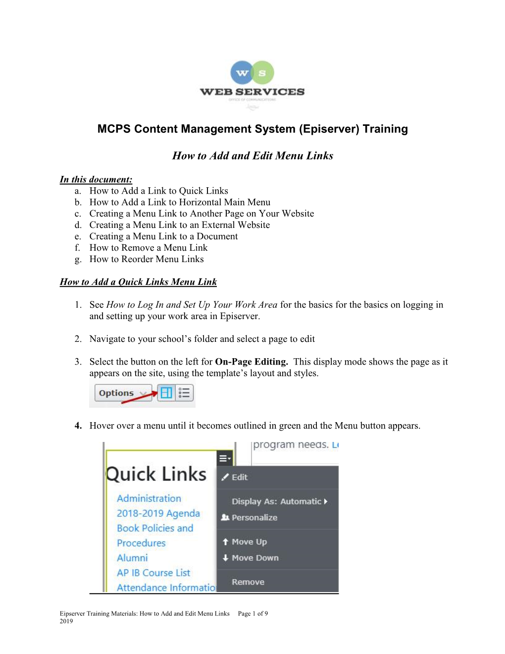 MCPS Content Management System (Episerver) Training How to Add