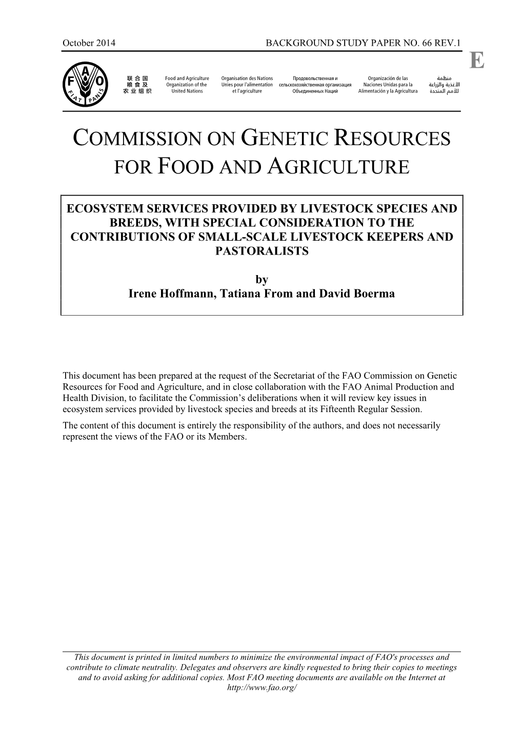 Ecosystem Services Provided by Livestock Species and Breeds, with Special Consideration to the Contributions of Small-Scale Livestock Keepers and Pastoralists