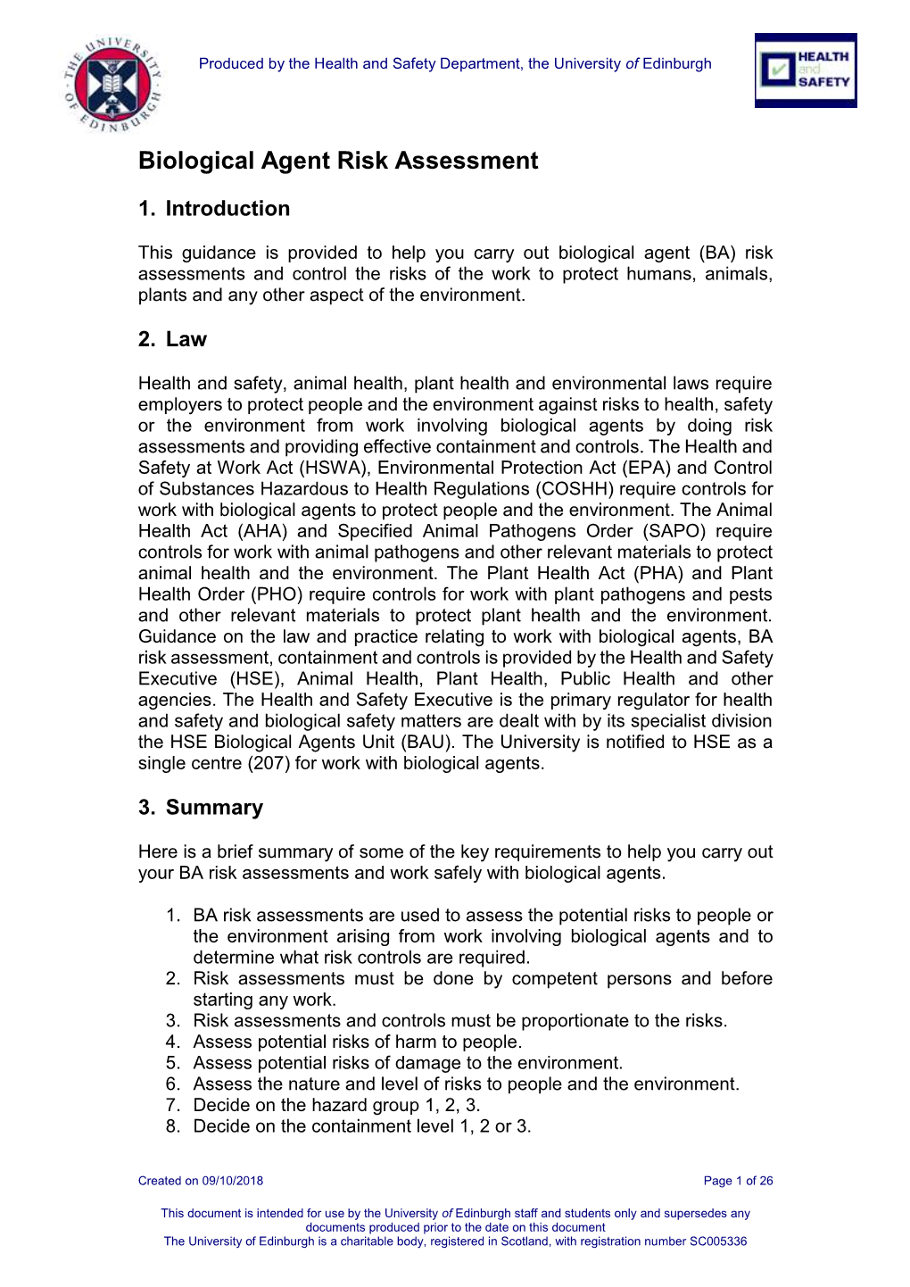 Biological Agent Risk Assessments