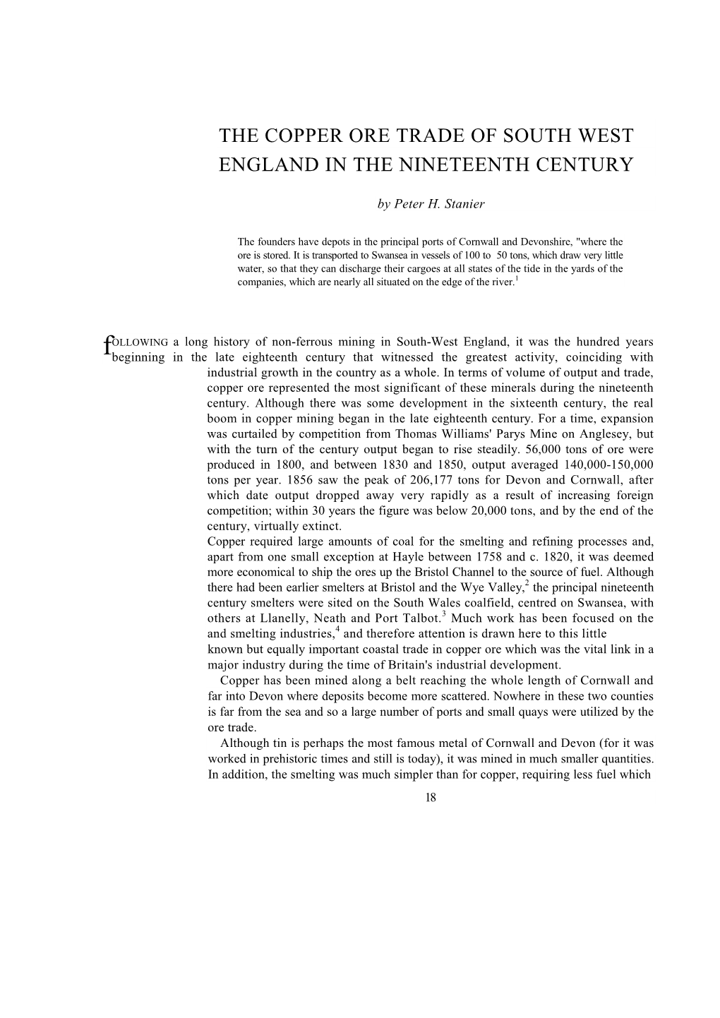 The Copper Ore Trade of South West England in the Nineteenth Century