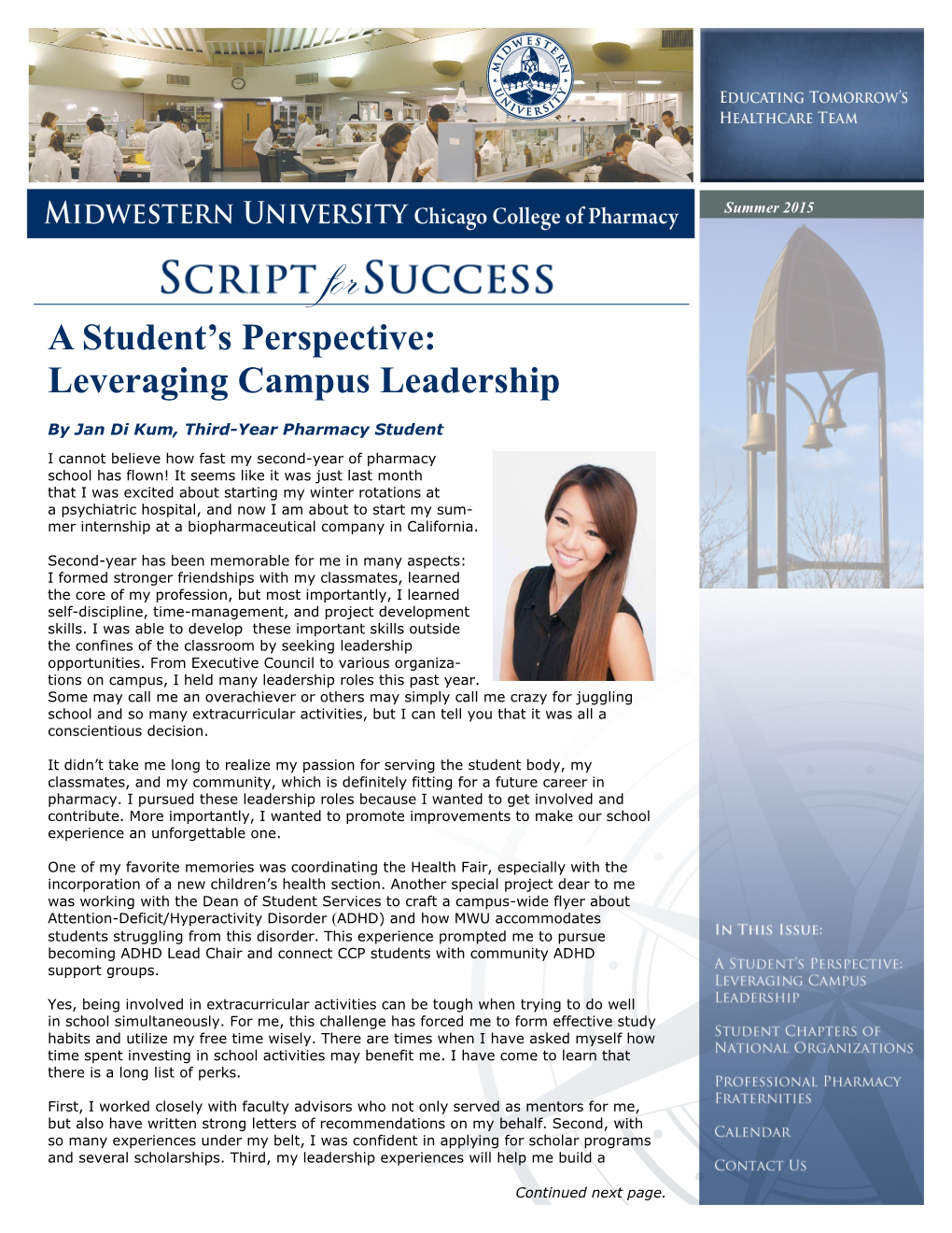 A Student's Perspective: Leveraging Campus Leadership