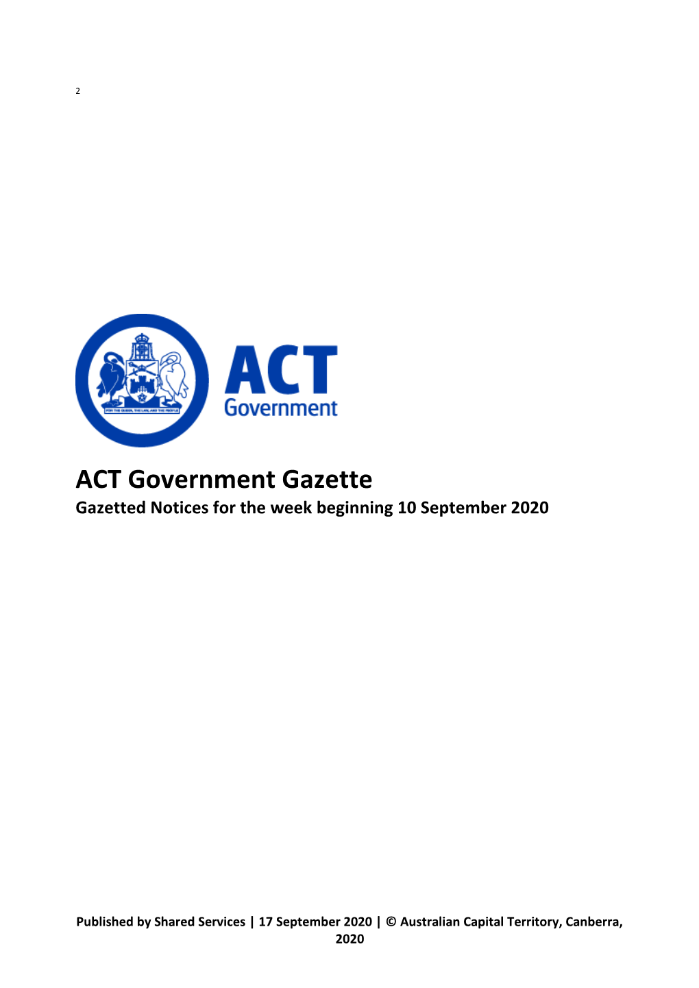 ACT Government Gazette 17 Sep 2020